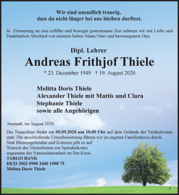 Traueranzeige von Andreas Frithjof Thiele von Thüringer Allgemeine