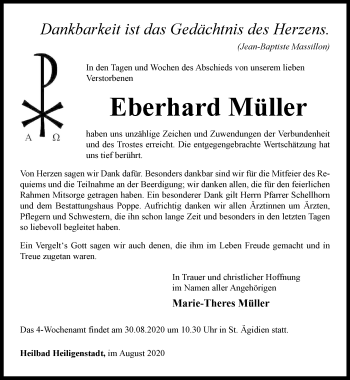 Traueranzeige von Eberhard Müller von Thüringer Allgemeine