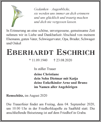 Traueranzeige von Eberhardt Eschrich von Ostthüringer Zeitung