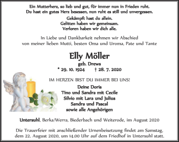 Traueranzeige von Elly Möller von Thüringer Allgemeine, Thüringische Landeszeitung