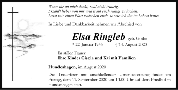 Traueranzeige von Elsa Ringleb von Thüringer Allgemeine