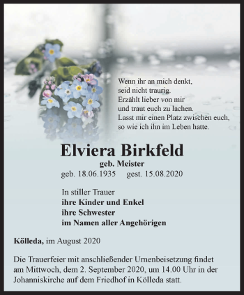 Traueranzeige von Elviera Birkfeld von Thüringer Allgemeine