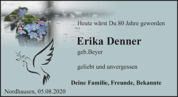 Traueranzeige von Erika Denner von Thüringer Allgemeine
