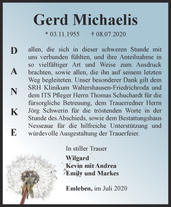 Traueranzeige von Gerd Michaelis von Thüringer Allgemeine, Thüringische Landeszeitung