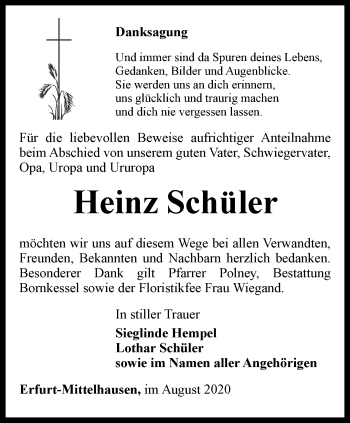 Traueranzeige von Heinz Schüler von Thüringer Allgemeine, Thüringische Landeszeitung