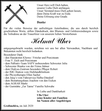 Traueranzeige von Helmut Uher von Thüringer Allgemeine, Thüringische Landeszeitung