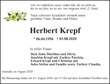 Traueranzeige von Herbert Krepf von Thüringer Allgemeine