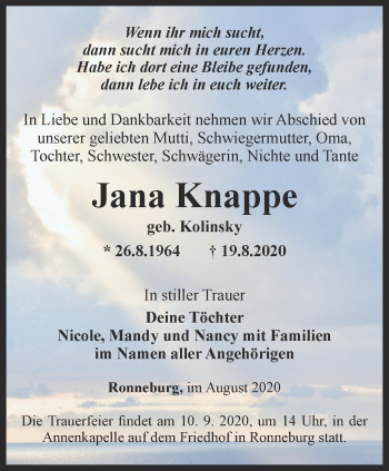 Traueranzeige von Jana Knappe von Ostthüringer Zeitung