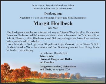 Traueranzeige von Margit Horlbeck