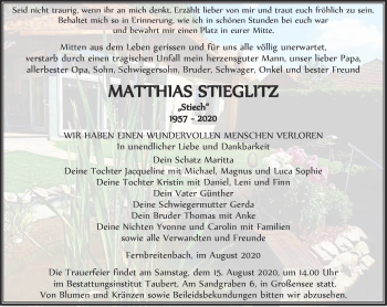 Traueranzeige von Matthias Stieglitz von Thüringer Allgemeine, Thüringische Landeszeitung