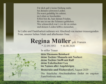 Traueranzeige von Regina Müller