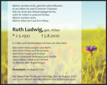 Traueranzeige von Ruth Ludwig
