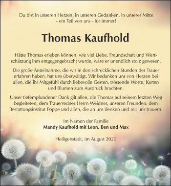 Traueranzeige von Thomas Kaufhold von Thüringer Allgemeine