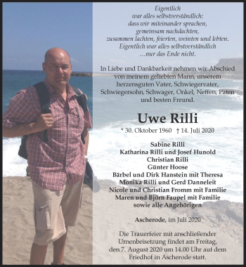 Traueranzeige von Uwe Rilli von Thüringer Allgemeine