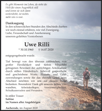 Traueranzeige von Uwe Rilli von Thüringer Allgemeine