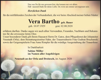 Traueranzeige von Vera Bartho