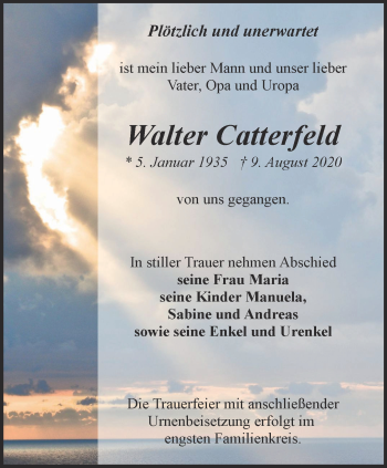 Traueranzeige von Walter Catterfeld von Thüringer Allgemeine, Thüringische Landeszeitung