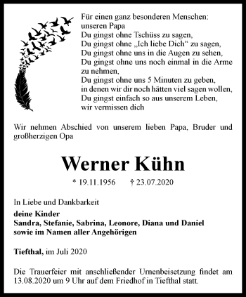 Traueranzeige von Werner Kühn von Thüringer Allgemeine, Thüringische Landeszeitung