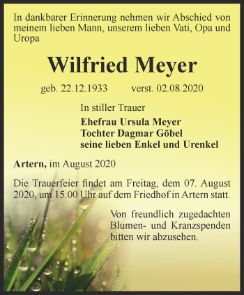 Traueranzeige von Wilfried Meyer von Thüringer Allgemeine