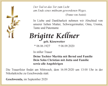 Traueranzeige von Brigitte Kellner von Thüringer Allgemeine