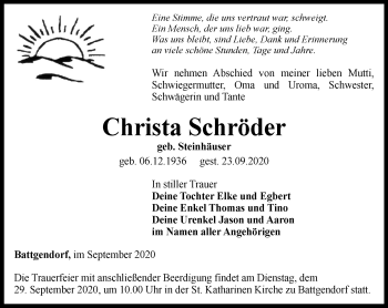 Traueranzeige von Christa Schröder von Thüringer Allgemeine