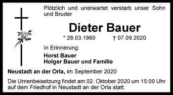 Traueranzeige von Dieter Bauer