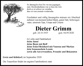 Traueranzeige von Dieter Grimm