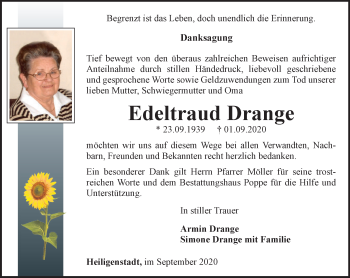 Traueranzeige von Edeltraud Drange von Thüringer Allgemeine