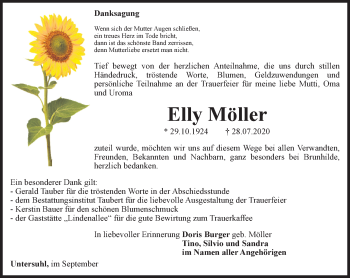 Traueranzeige von Elly Möller von Thüringer Allgemeine, Thüringische Landeszeitung