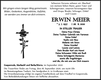 Traueranzeige von Erwin  Meier von Thüringer Allgemeine, Thüringische Landeszeitung