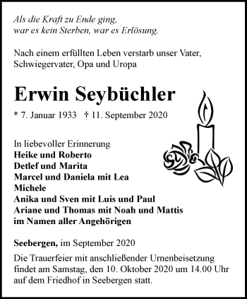 Traueranzeige von Erwin Seybüchler von Thüringer Allgemeine, Thüringische Landeszeitung