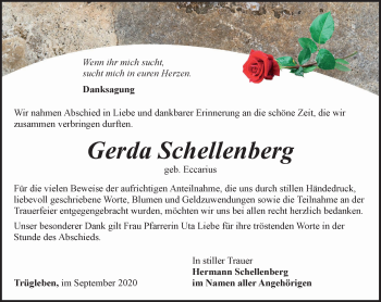 Traueranzeige von Gerda Schellenberg von Thüringer Allgemeine, Thüringische Landeszeitung