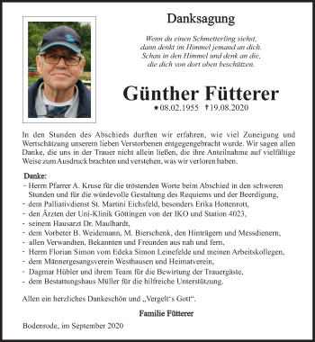 Traueranzeige von Günther Fütterer von Thüringer Allgemeine