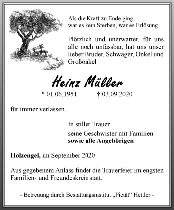 Traueranzeige von Heinz Müller von Thüringer Allgemeine