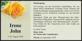 Traueranzeige von Irene John von Thüringer Allgemeine