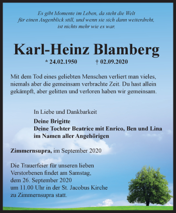 Traueranzeige von Karl-Heinz Blamberg von Thüringer Allgemeine, Thüringische Landeszeitung