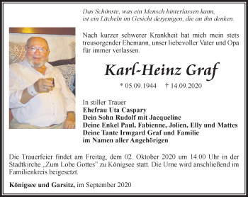 Traueranzeige von Karl-Heinz Graf von Ostthüringer Zeitung