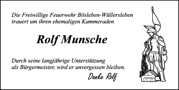 Traueranzeige von Rolf Munsche von Thüringer Allgemeine