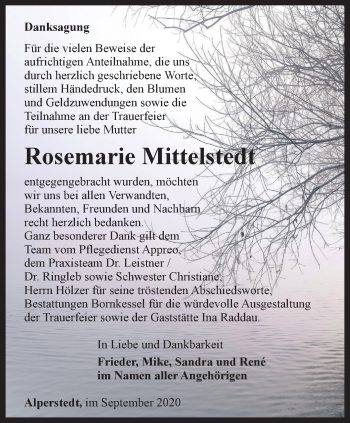 Traueranzeige von Rosemarie Mittelstedt