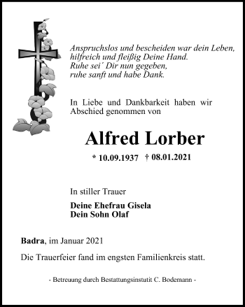 Traueranzeige von Alfred Lorber