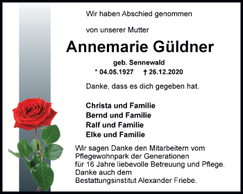 Traueranzeige von Annemarie Güldner