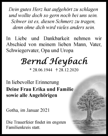 Traueranzeige von Bernd Heybach von Thüringer Allgemeine