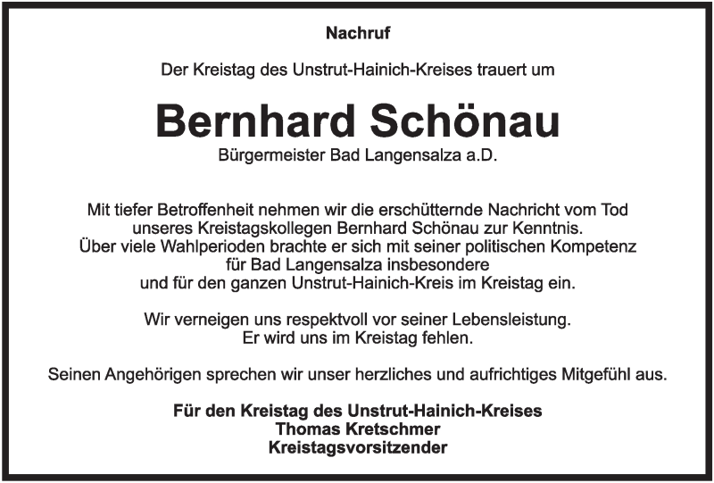  Traueranzeige für Bernhard Schönau vom 23.01.2021 aus Thüringer Allgemeine