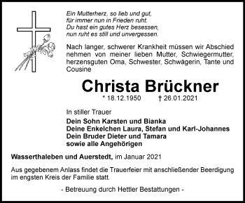 Traueranzeige von Christa Brückner von Thüringer Allgemeine