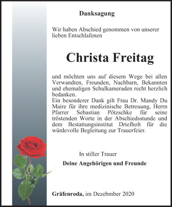 Traueranzeige von Christa Freitag von Thüringer Allgemeine