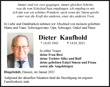 Traueranzeige von Dieter Kaufhold von Thüringer Allgemeine