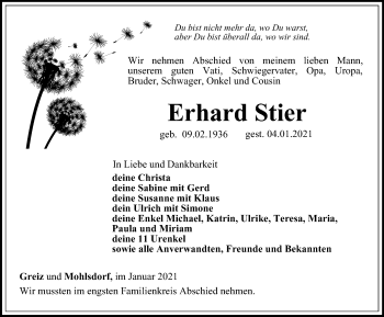 Traueranzeige von Erhard Stier