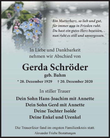 Traueranzeige von Gerda Schröder