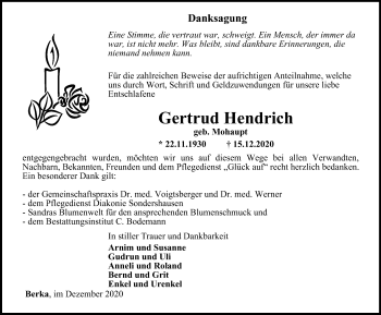 Traueranzeige von Gertrud Hendrich