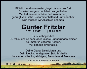 Traueranzeige von Günter Fritzlar